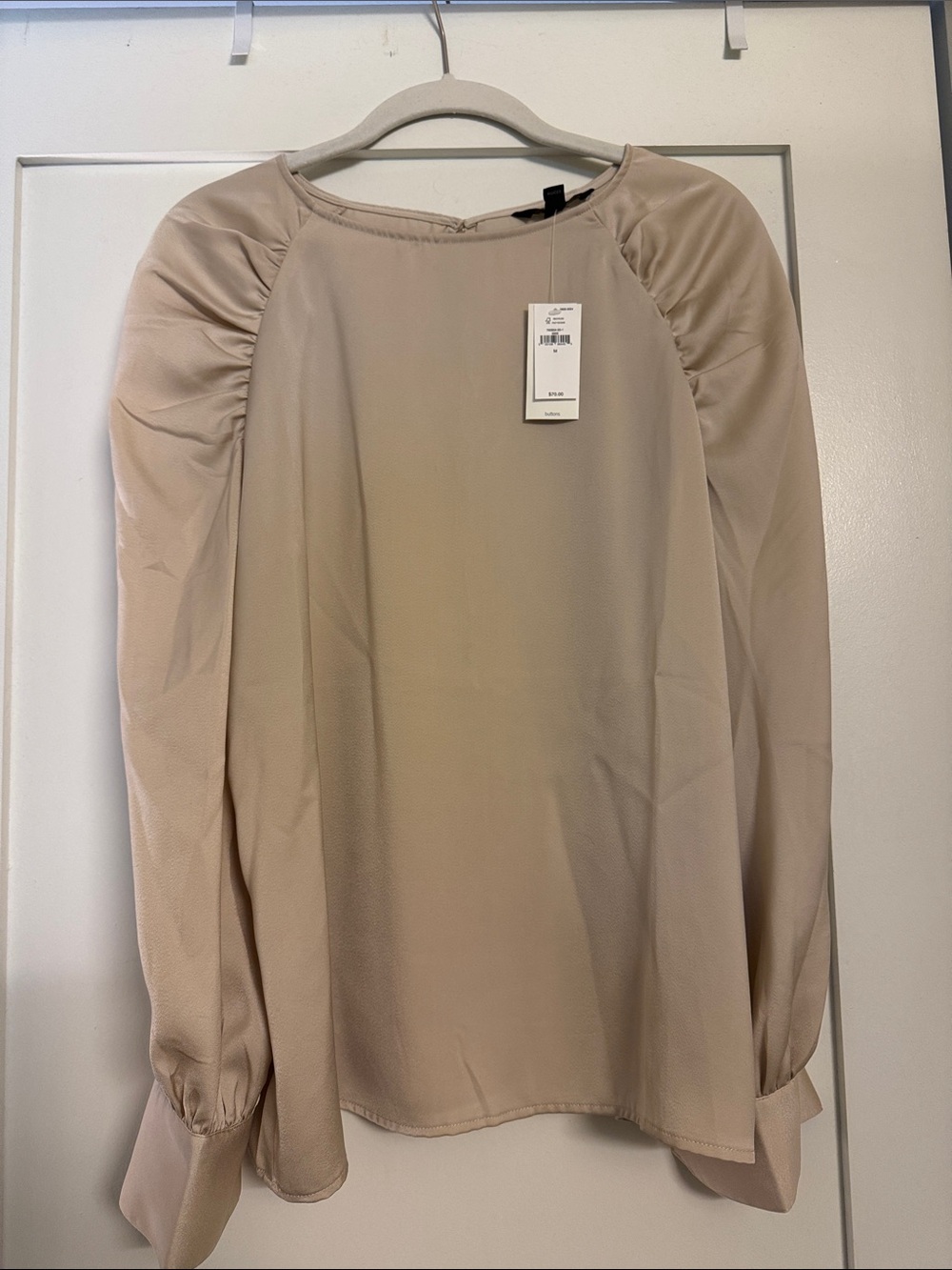 Banana Republic Factory Neutral Beige Puff-Sleeve Blouse